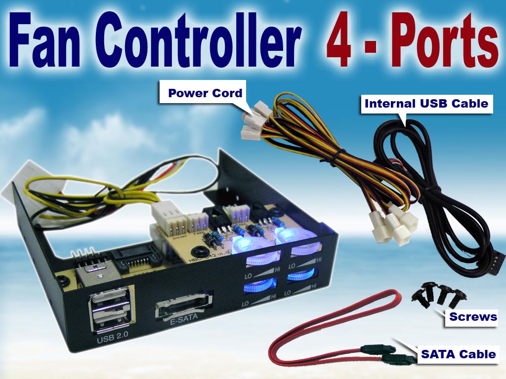 4x Port FAN CONTROLLER w/ USB & SATA Black 3.5" NEW Computer Hardware