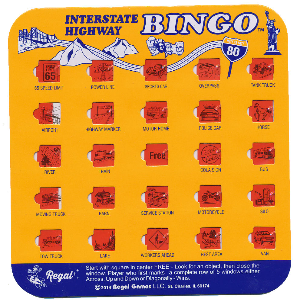 Orange Interstate Highway Bingo Card