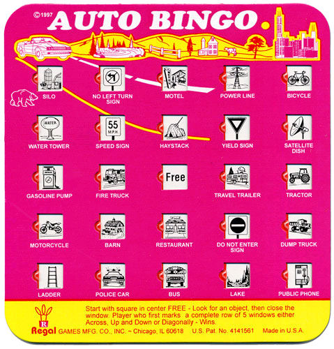 Pink Auto Bingo Card