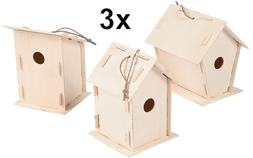 3 DIY Unfinished Wood Birdhouses